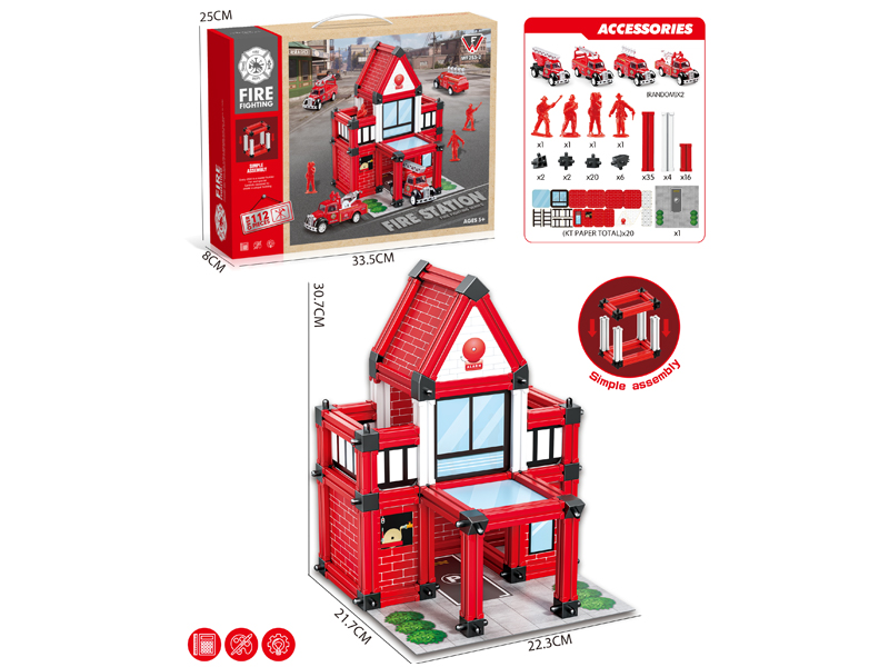 112PCS DIY Building Block Fire Fighting Puzzle House Toy