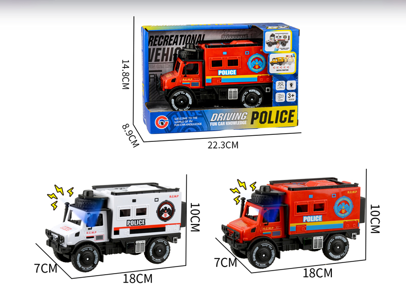 Large Friction Single Row Unimog Police Car With Light And Sound