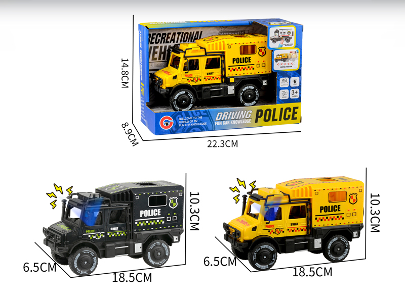 Large Friction Double Row Unimog Police Car With Light And Sound