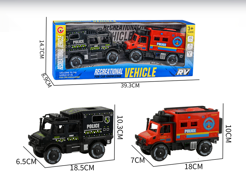 2PCS Large Friction Unimog Police Car