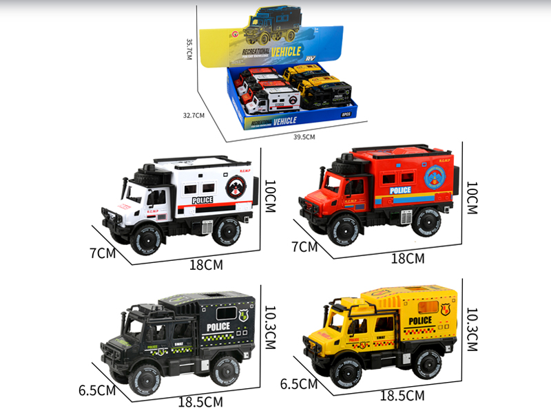8PCS Large Friction Unimog Police Car