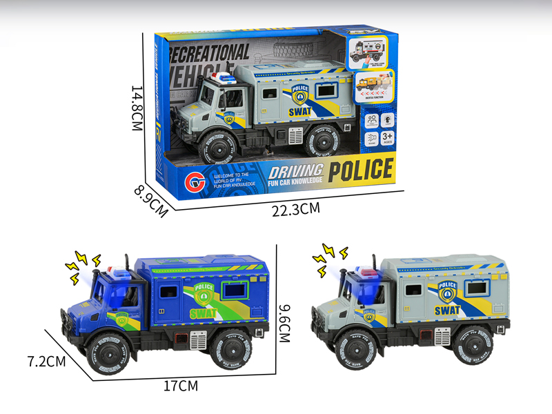 Large Friction Single Row Unimog Police Car With Light And Sound