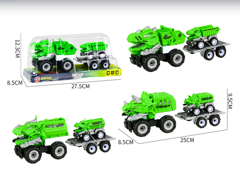 Medium Large Friction Dinosaur Sanitation Vehicle+1PCS Pull Back Dinosaur Car