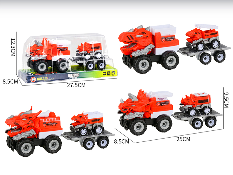 Medium Large Friction Dinosaur Fire Engine+1PCS Pull Back Dinosaur Car