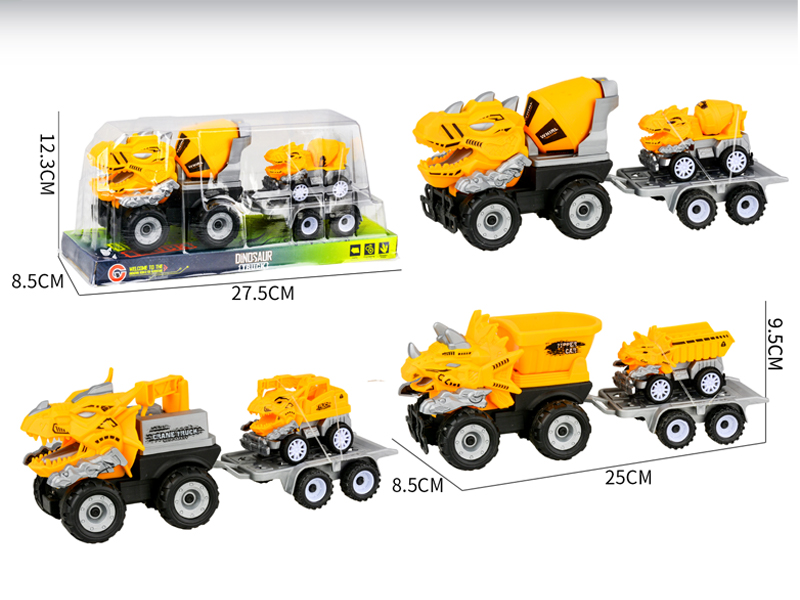 Medium Large Friction Dinosaur Engineering Vehicle+1PCS Pull Back Dinosaur Car