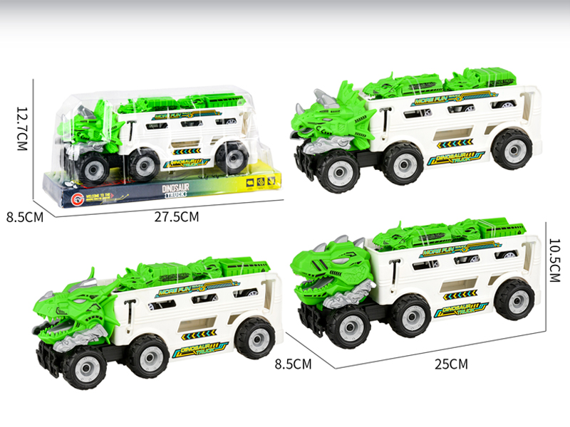 Medium Large Friction Dinosaur Sanitation Vehicle+2PCS Pull Back Dinosaur Car