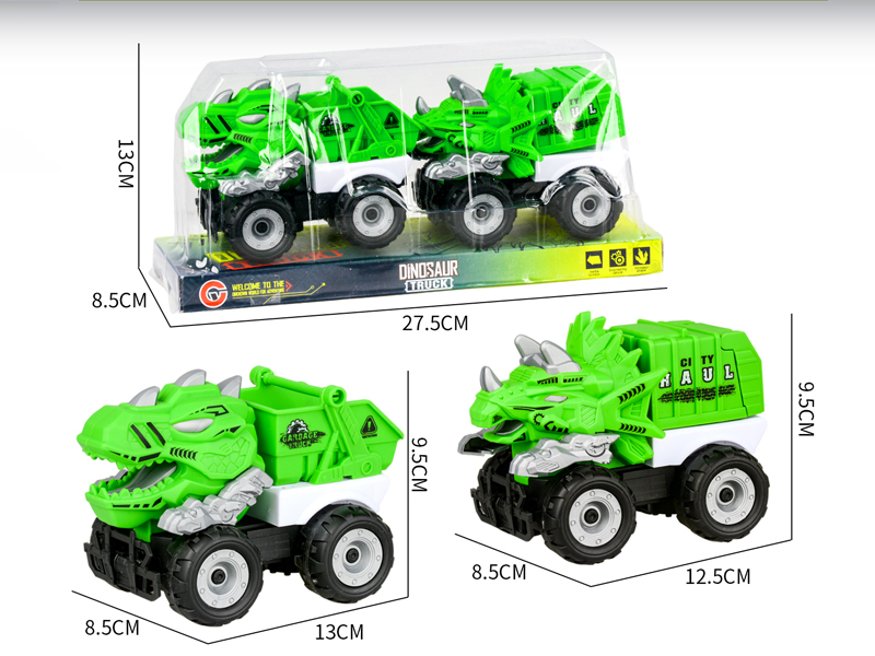 2PCS Medium Large Friction Dinosaur Sanitation Vehicle