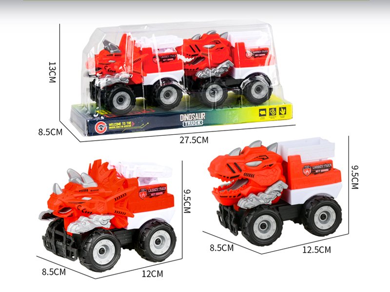 2PCS Medium Large Friction Dinosaur Fire Engine