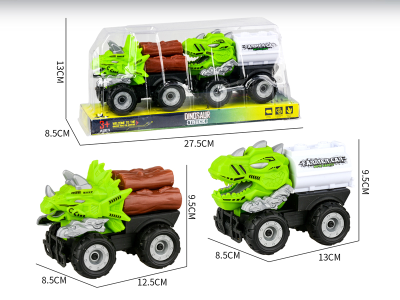 2PCS Medium Large Friction Dinosaur Farmer's Car