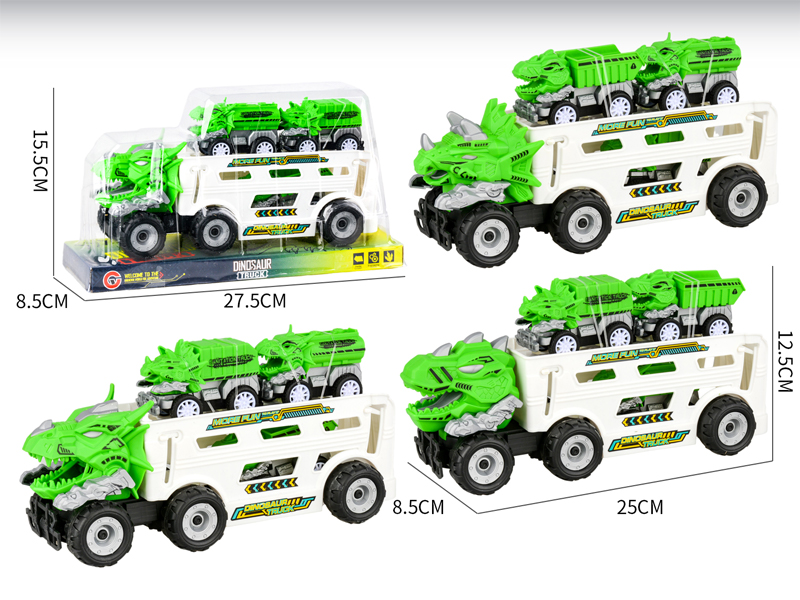 Medium Large Friction Dinosaur Sanitation Vehicle+3PCS Pull Back Dinosaur Car