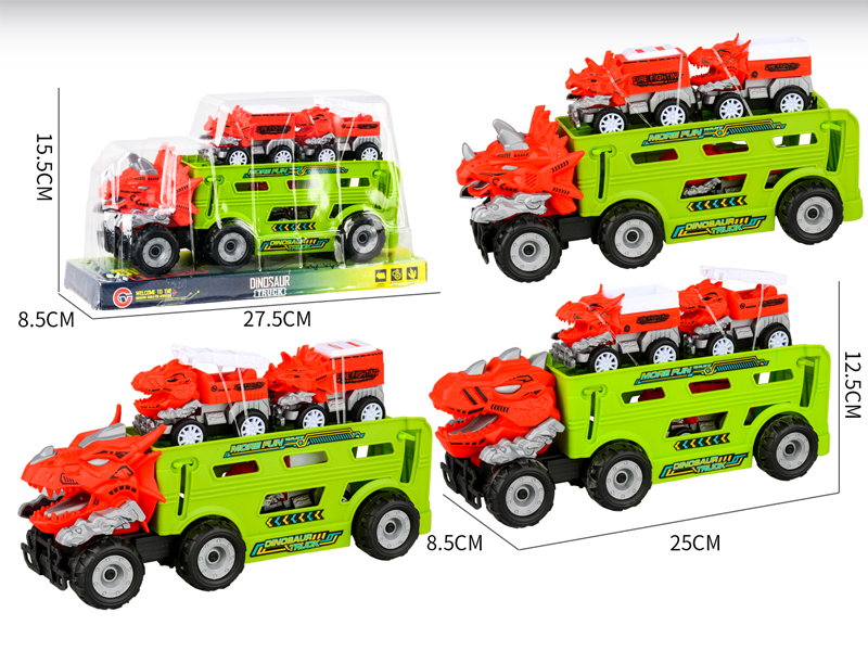 Medium Large Friction Dinosaur Fire Engine+3PCS Pull Back Dinosaur Car