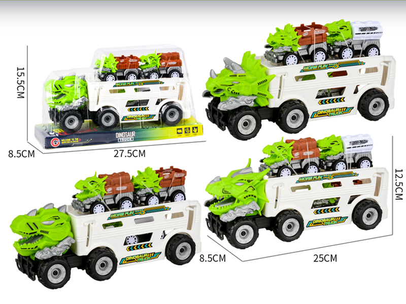 Medium Large Friction Dinosaur Farmer's Car+3PCS Pull Back Dinosaur Car