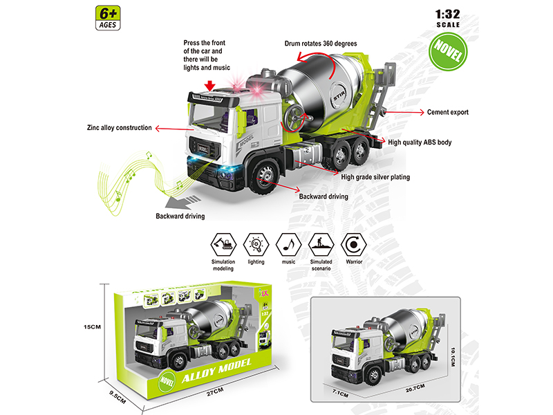 1:32 Alloy Car Model Engineering Mixer Truck(Green)