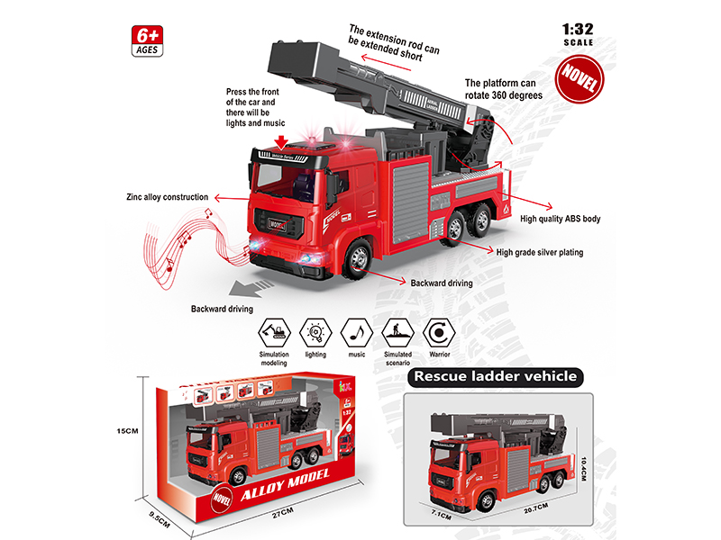 1:32 Alloy Car Model Recue Ladder Truck(Red)