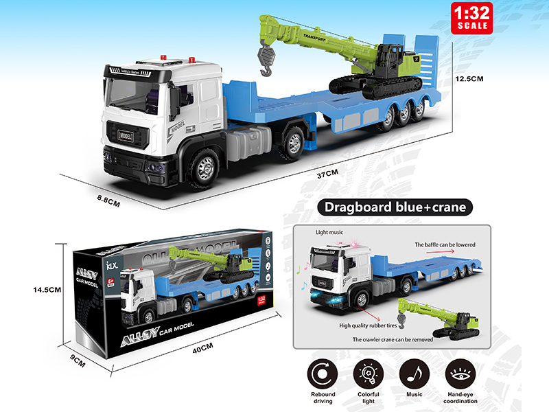 1:32 Alloy Car Model Trailer + Alloy Crane(Blue)