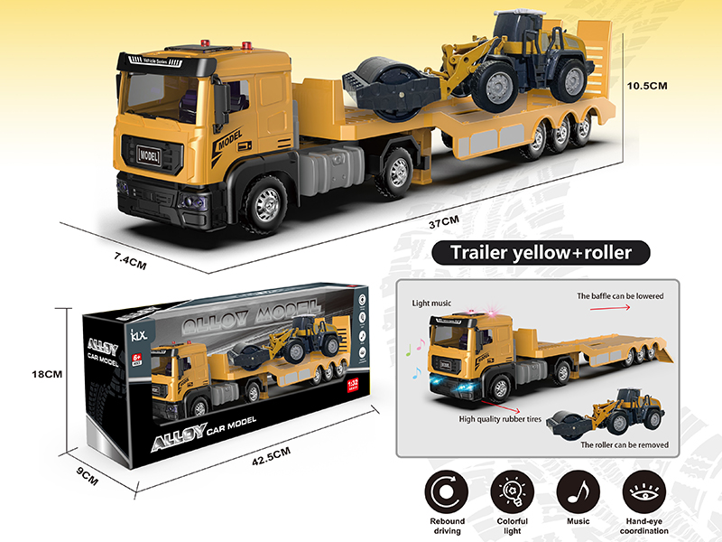 1:32 Alloy Car Model Trailer + Alloy Road Roller(Yellow)