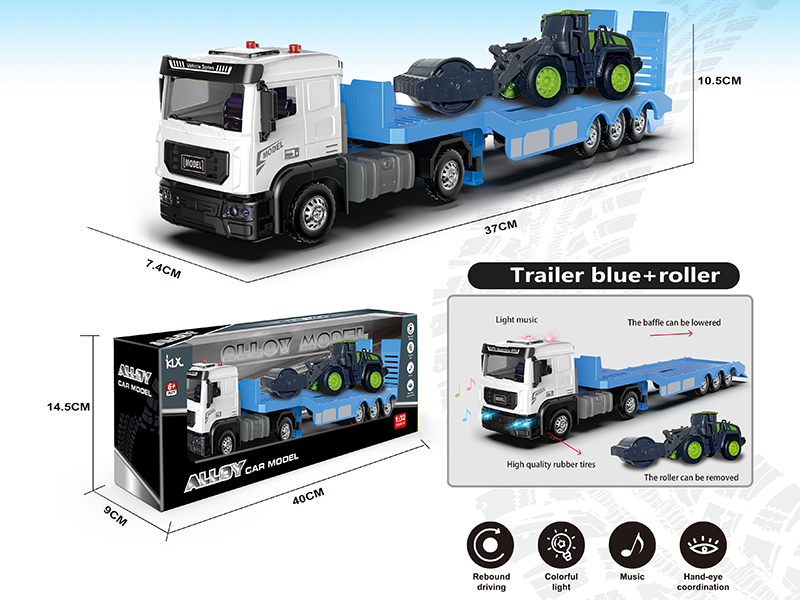 1:32 Alloy Car Model Trailer + Alloy Road Roller(Blue)