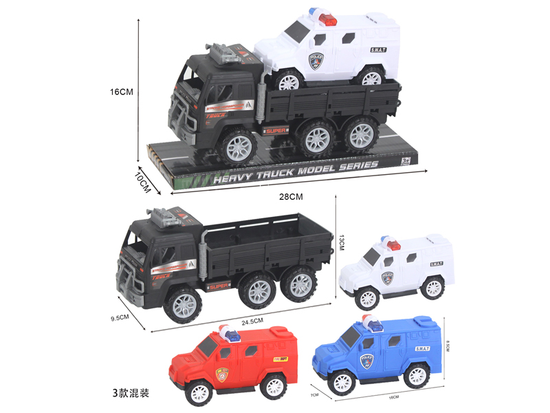 Friction Military Vehicle + Slide Police Car