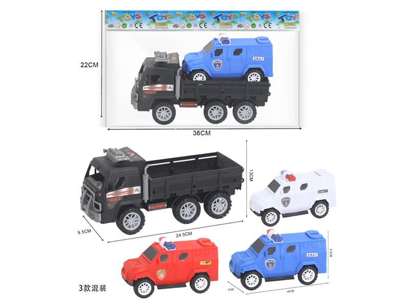 Friction Military Vehicle + Slide Police Car