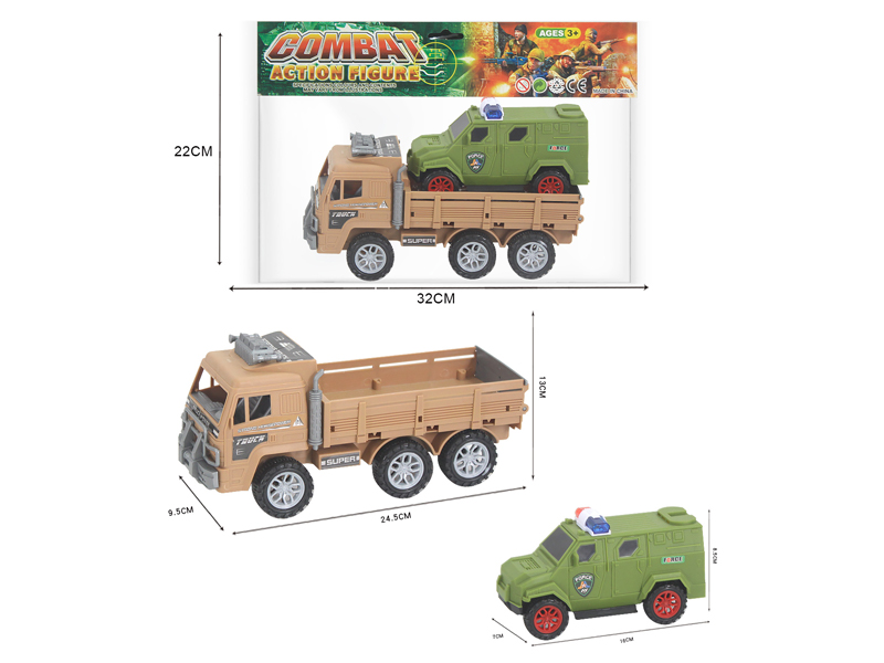 Friction Military Vehicle + Slide Police Car