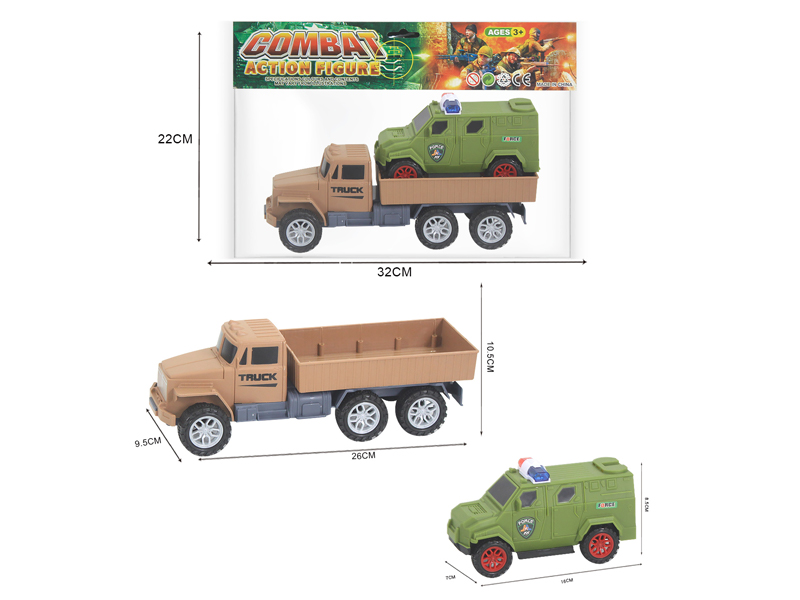 Friction Military Vehicle + Slide Police Car