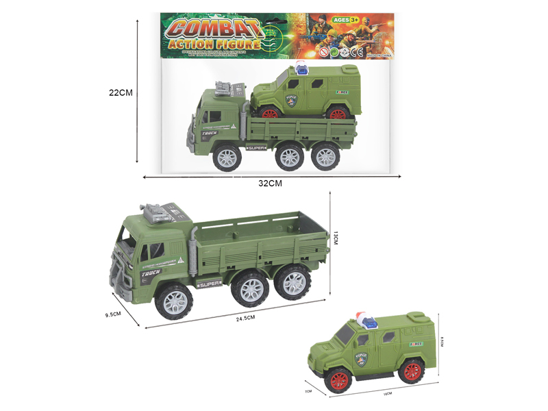 Friction Military Vehicle + Slide Police Car