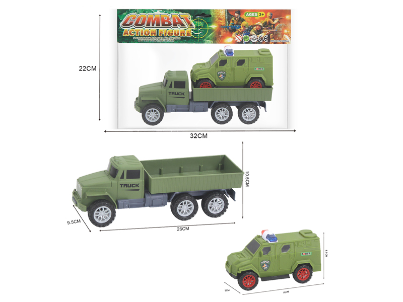 Friction Military Vehicle + Slide Police Car