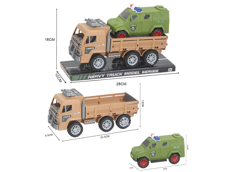 Friction Military Vehicle + Slide Police Car