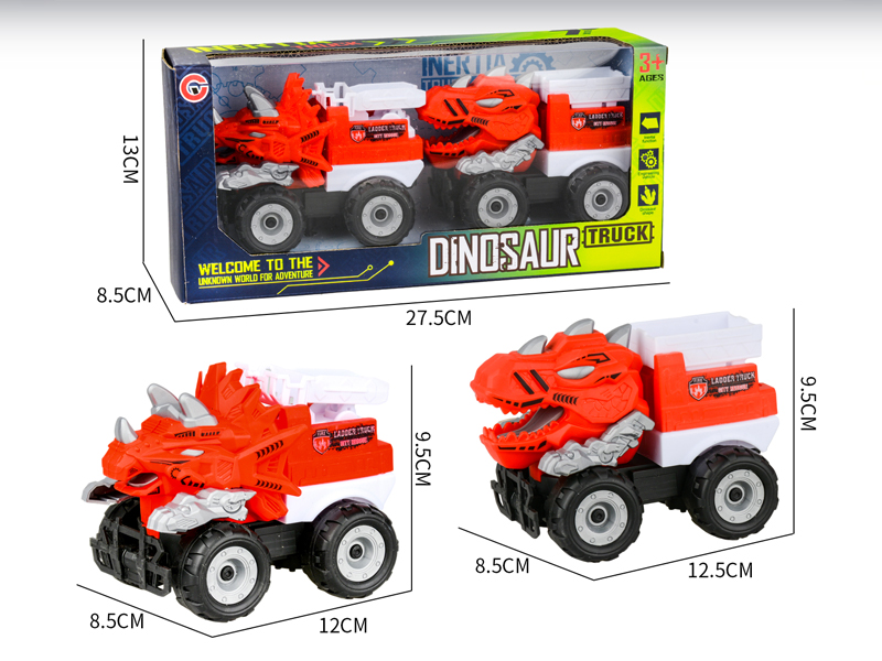 2PCS Medium Large Friction Dinosaur Fire Engine