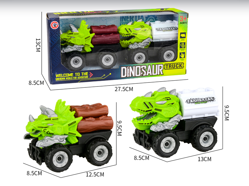 2PCS Medium Large Friction Dinosaur Farmer's Car
