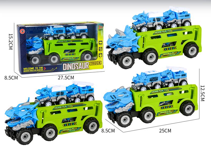 Medium Large Friction Dinosaur Police Car+3PCS Pull Back Dinosaur Vehicle