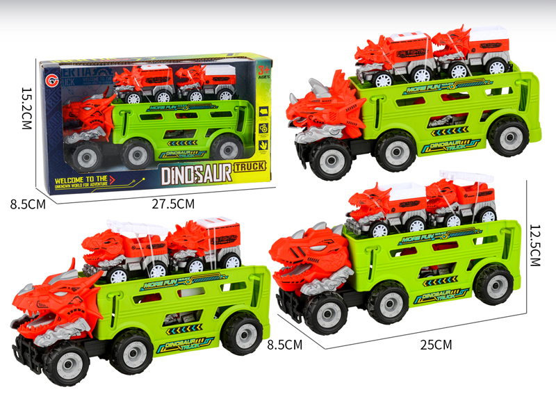 Medium Large Friction Dinosaur Fire Engine+3PCS Pull Back Dinosaur Vehicle