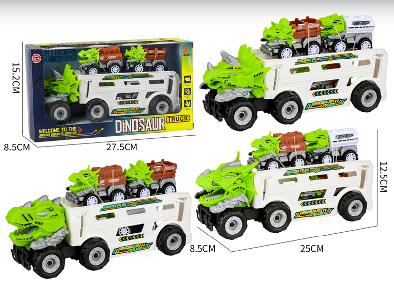 Medium Large Friction Dinosaur Farmer's Car+3PCS Pull Back Dinosaur Vehicle