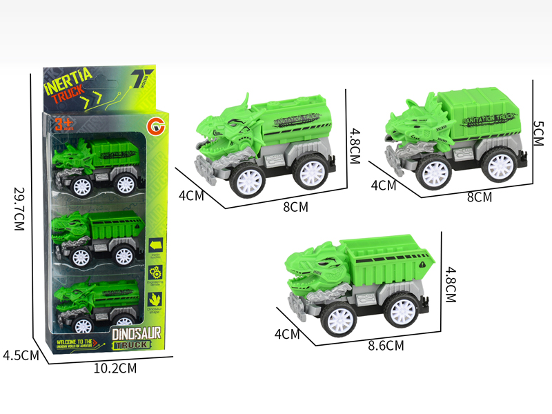 Small Pull Back Dinosaur Sanitation Vehicle 3PCS