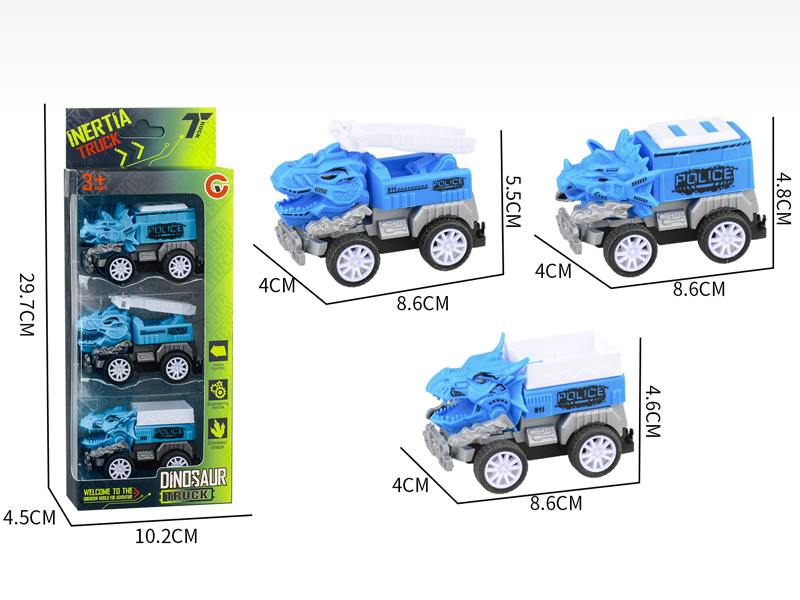 Small Pull Back Dinosaur Police Car 3PCS