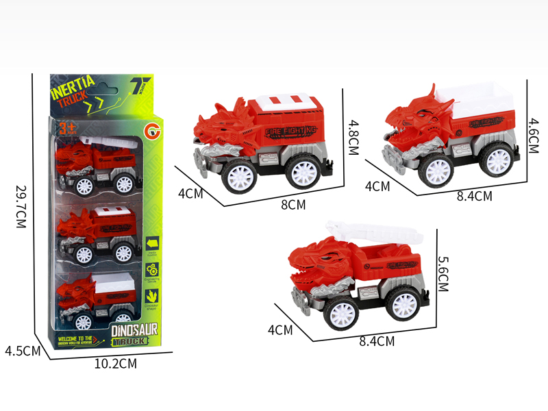 Small Pull Back Dinosaur Fire Engine 3PCS