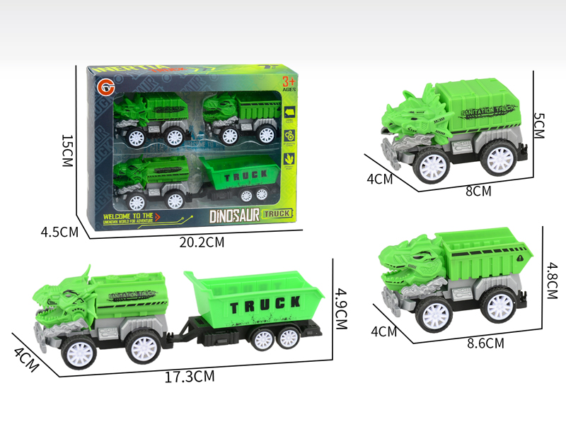 Small Pull Back Dinosaur Sanitation Vehicle Set