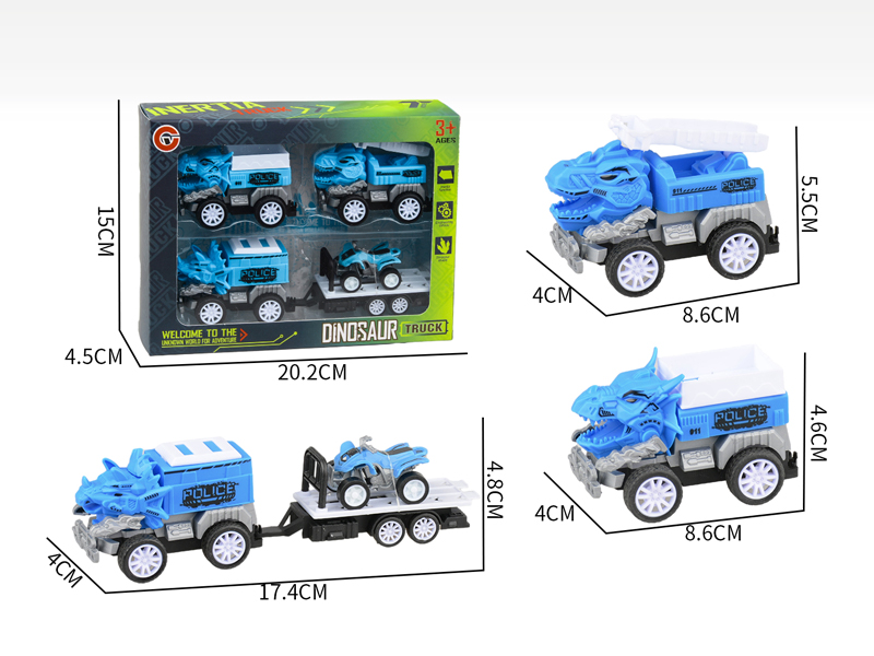 Small Pull Back Dinosaur Police Car Set