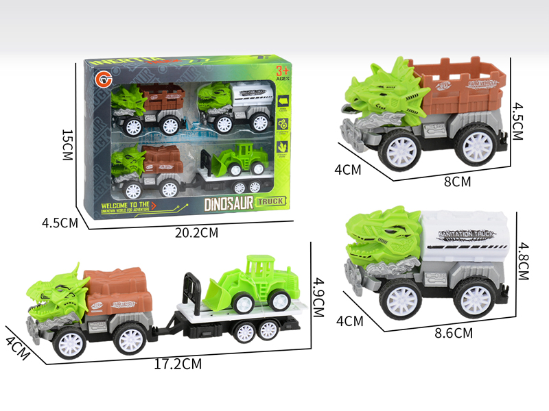 Small Pull Back Dinosaur Farmer's Car Set