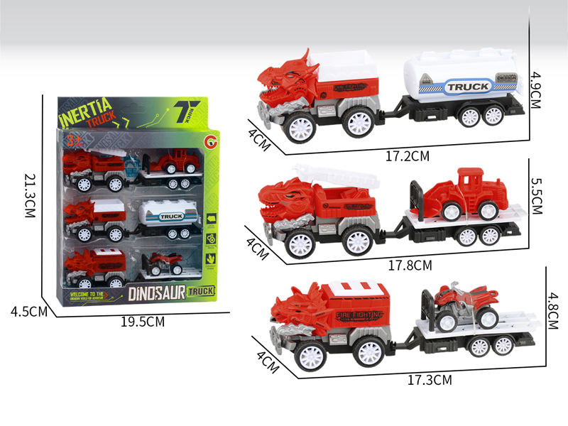 Small Pull Back Dinosaur Fire Engine Set
