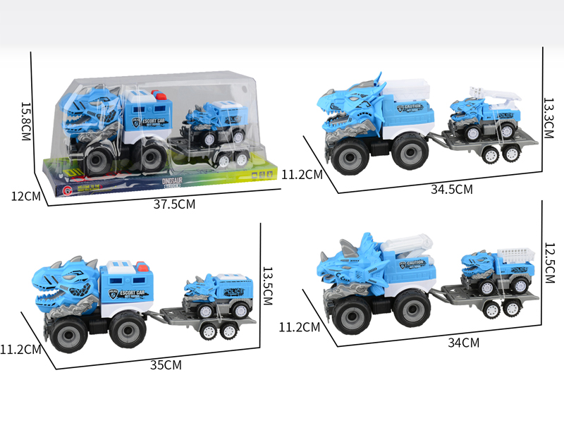 Large Friction Dinosaur Police Car+1PCS Friction Dinosaur Car