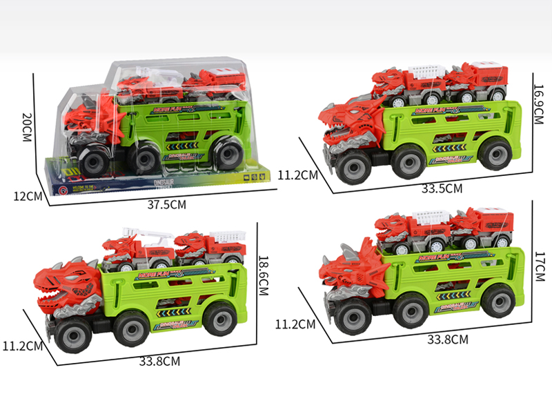 Large Friction Dinosaur Fire Engine+3PCS Friction Dinosaur Car