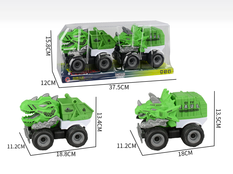 2PCS Large Friction Dinosaur Sanitation Vehicle