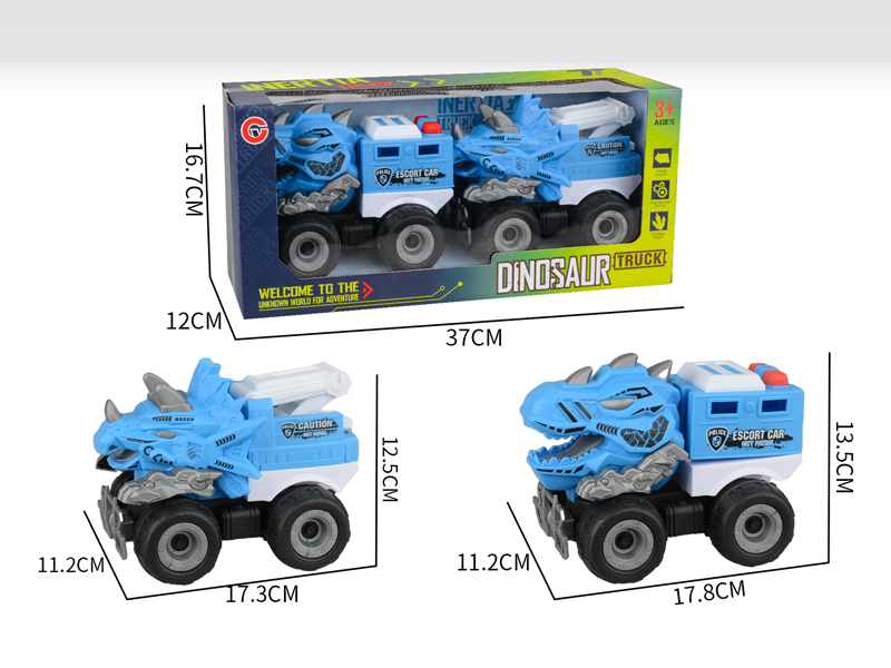 2PCS Large Friction Dinosaur Police Car