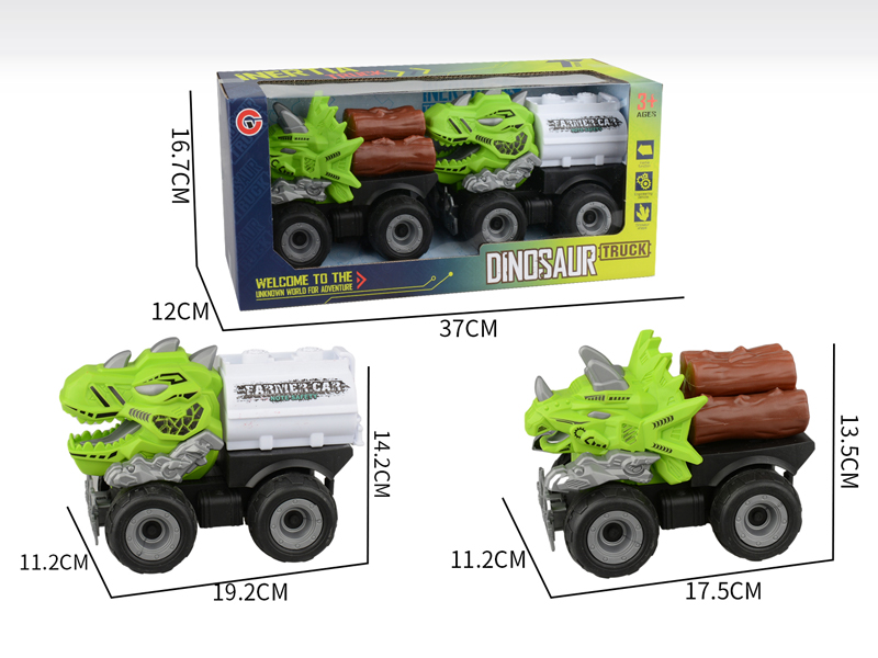 2PCS Large Friction Dinosaur Farmer's Car