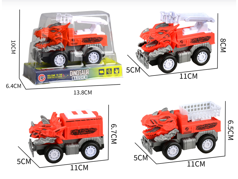 Small Medium Friction Dinosaur Fire Engine