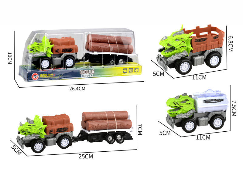 Small Medium Friction Dinosaur Farmer's Car+Wood