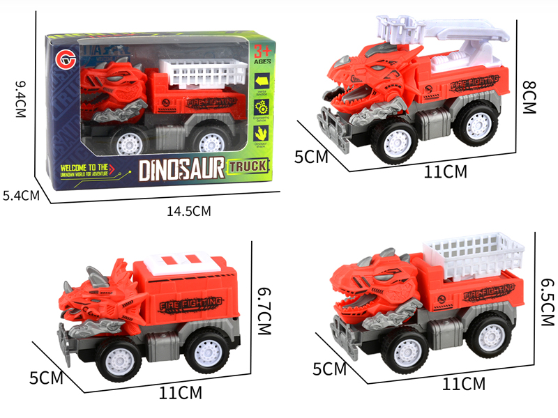 Small Medium Friction Dinosaur Fire Engine