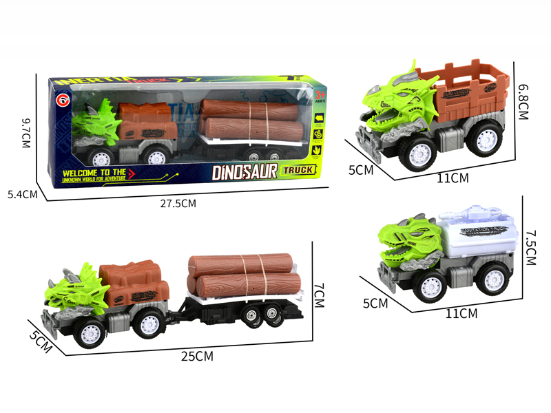 Small Medium Friction Dinosaur Farmer's Car+Wood