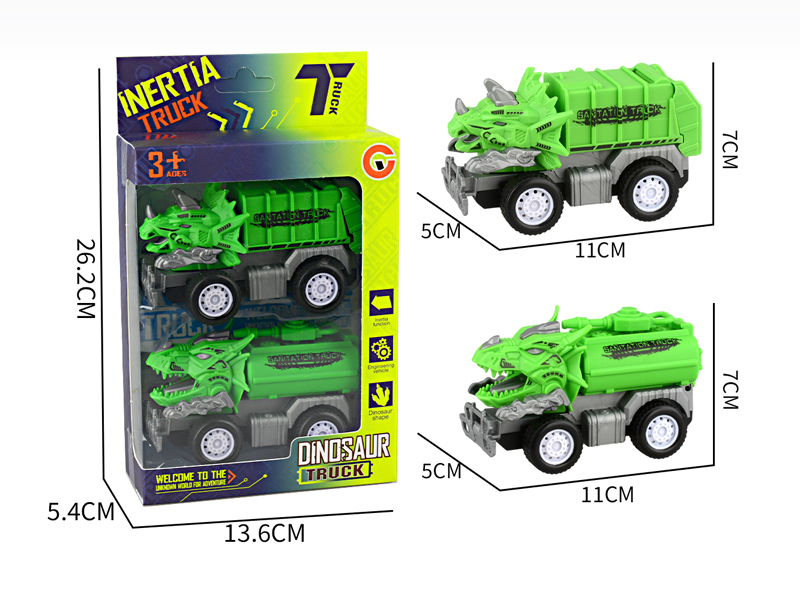 Small Medium Friction Dinosaur Sanitation Vehicle 2PCS
